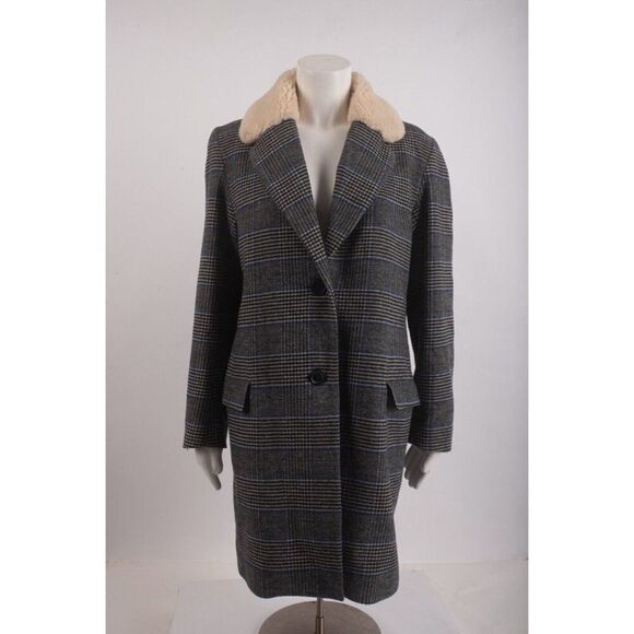 Levi Levi's Strauss Co Womens Amaya Wool Coat Jacket S Small Black Houndstooth - Picture 1 of 6